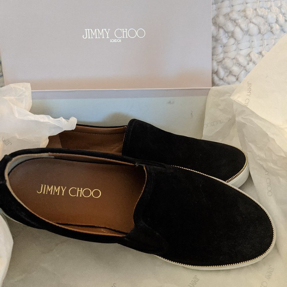 Jimmy Choo Black Demi Suede Slip ons